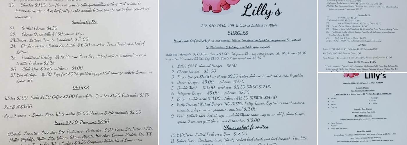 Lilly's Bar & Grill Menu