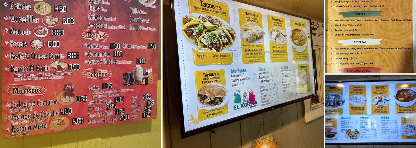 Tacos El Korita Menu