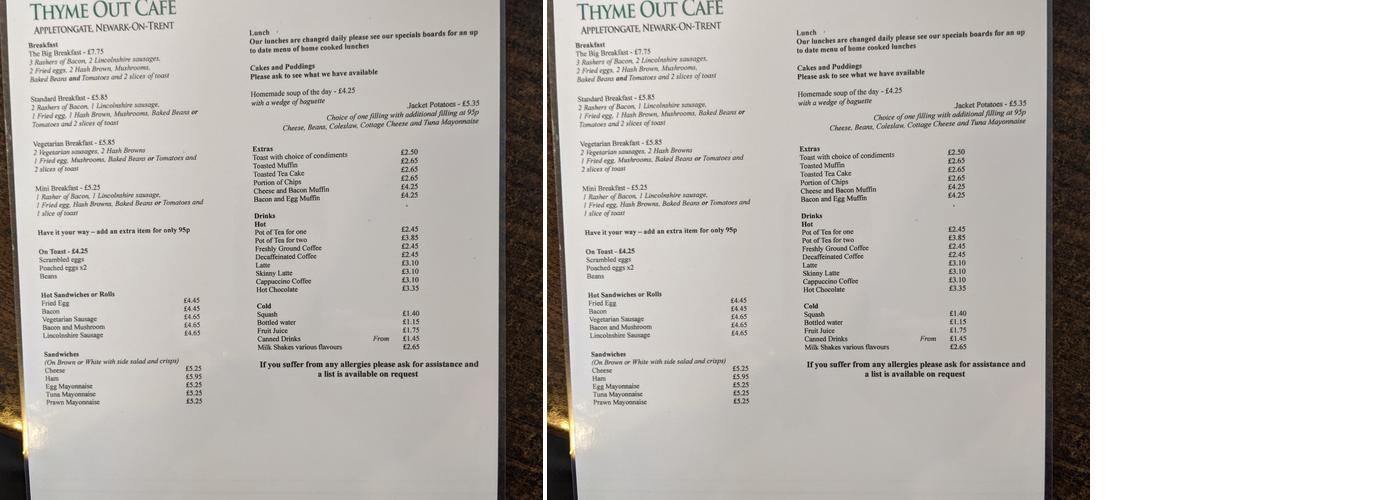 Thyme Out Menu