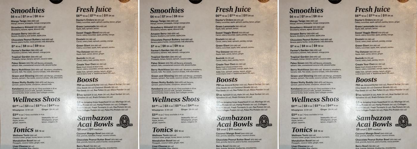 WFM Coffee & Juice Bar Menu