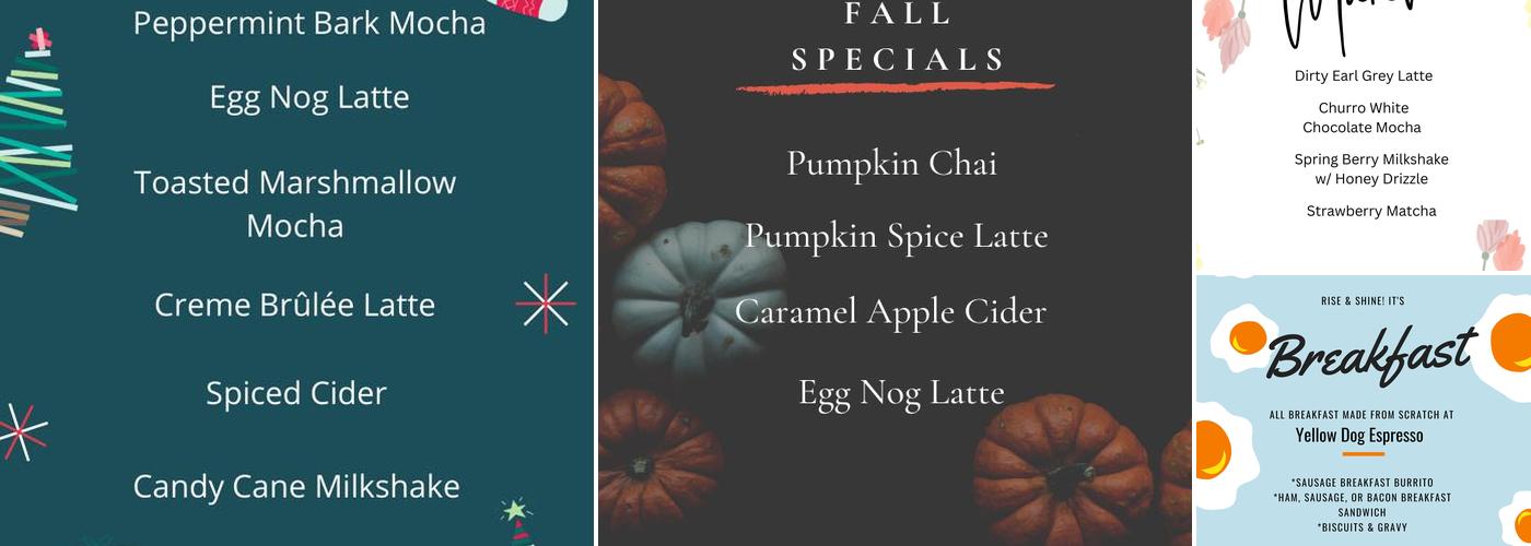 Yellow Dog Espresso Menu