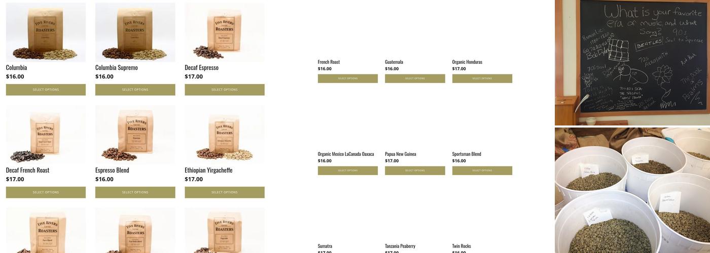 Five Rivers Coffee Roasters Menu