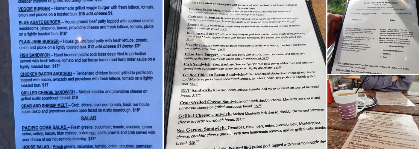 Blue Agate Cafe Menu