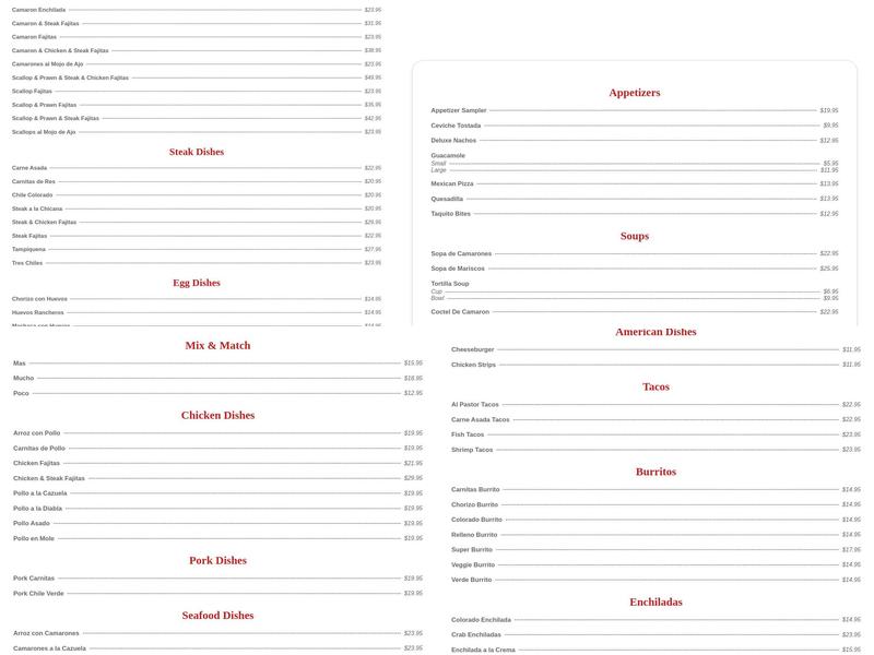 La Mexicana Restaurant Menu
