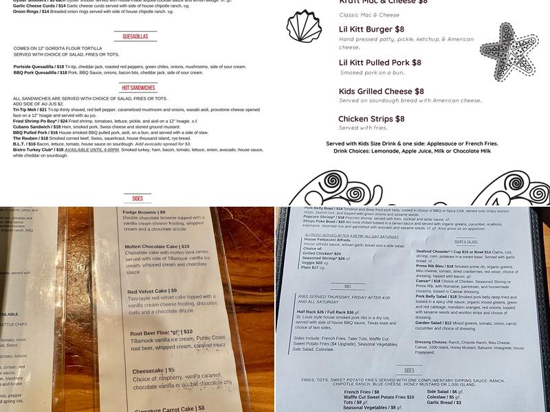 Garibaldi Portside Bistro Menu