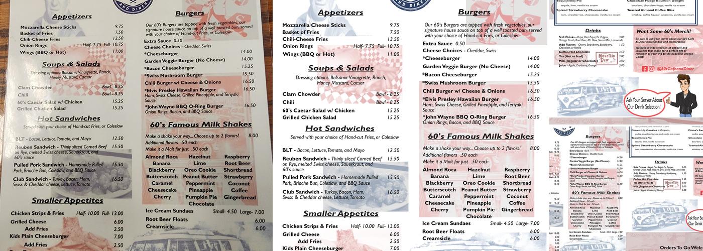 60's Cafe & Diner Menu