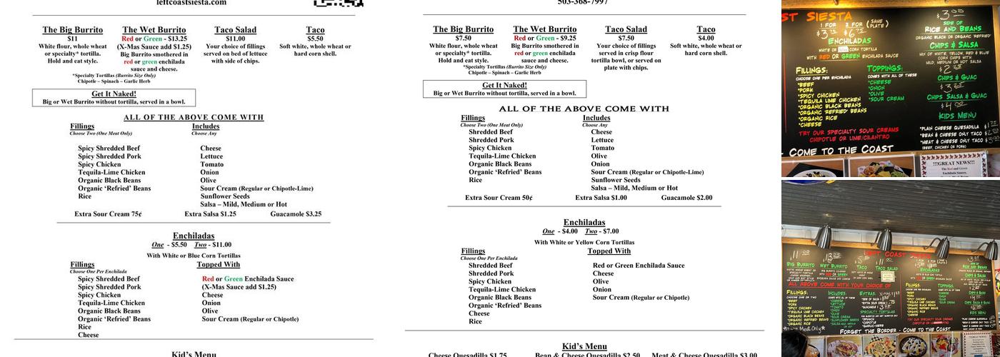 Left Coast Siesta Menu