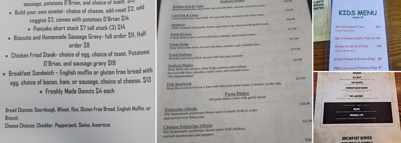 Lakeside Hideaway Menu