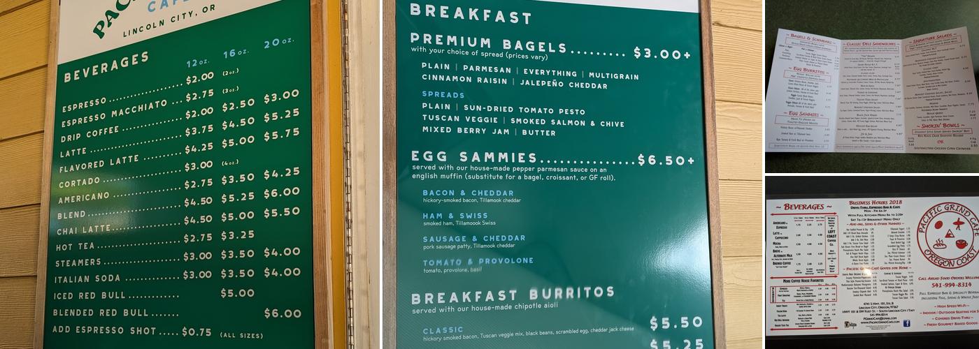 Pacific Grind Cafe Menu
