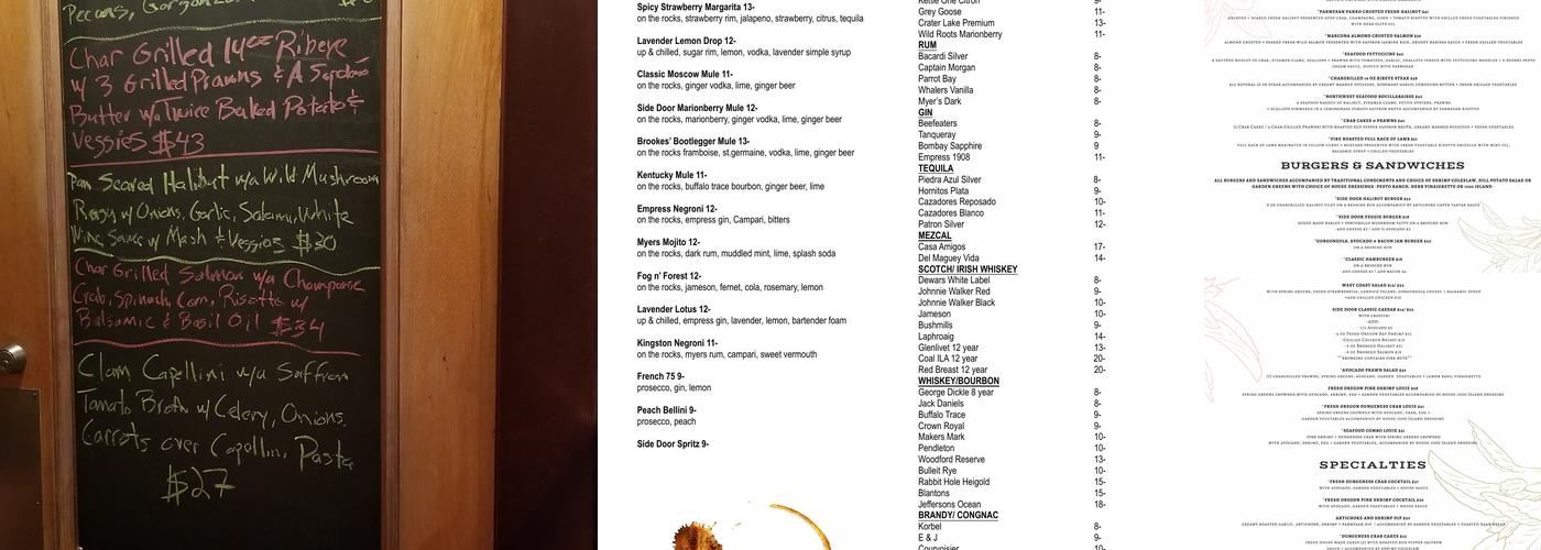 Side Door Cafe & Eden Hall Menu