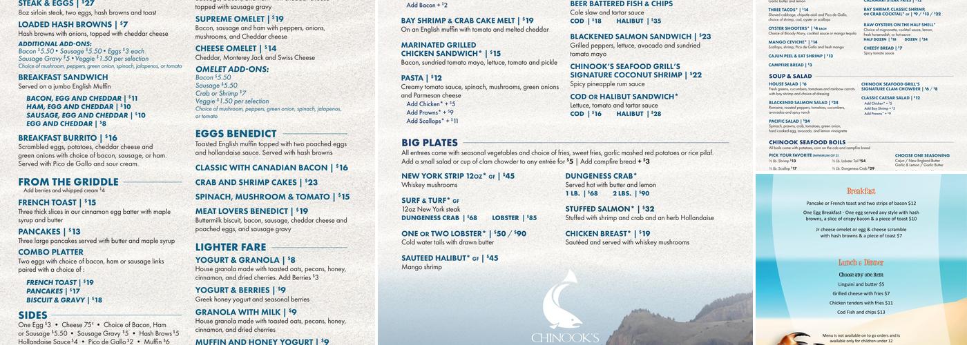 Chinook's Seafood Grill Menu