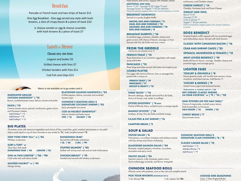 Chinook's Seafood Grill Menu