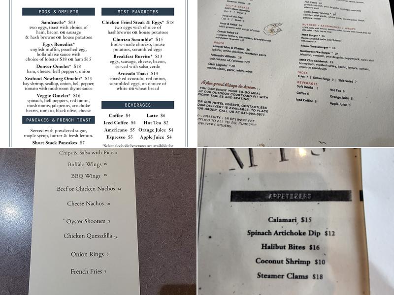 MIST Restaurant & Lounge Menu