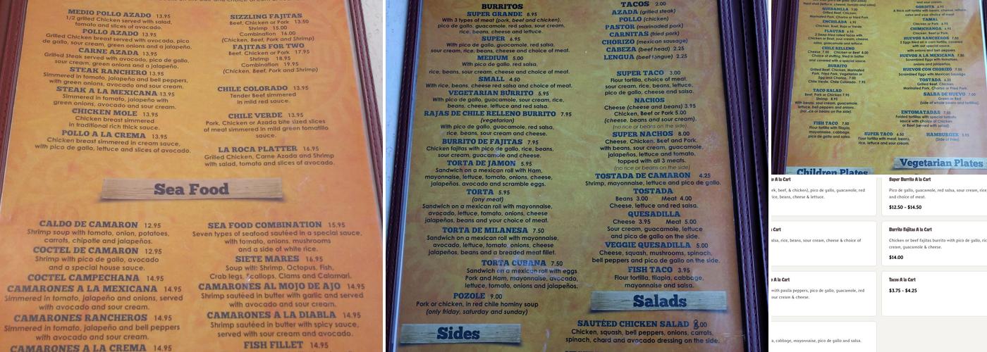 La Roca Menu