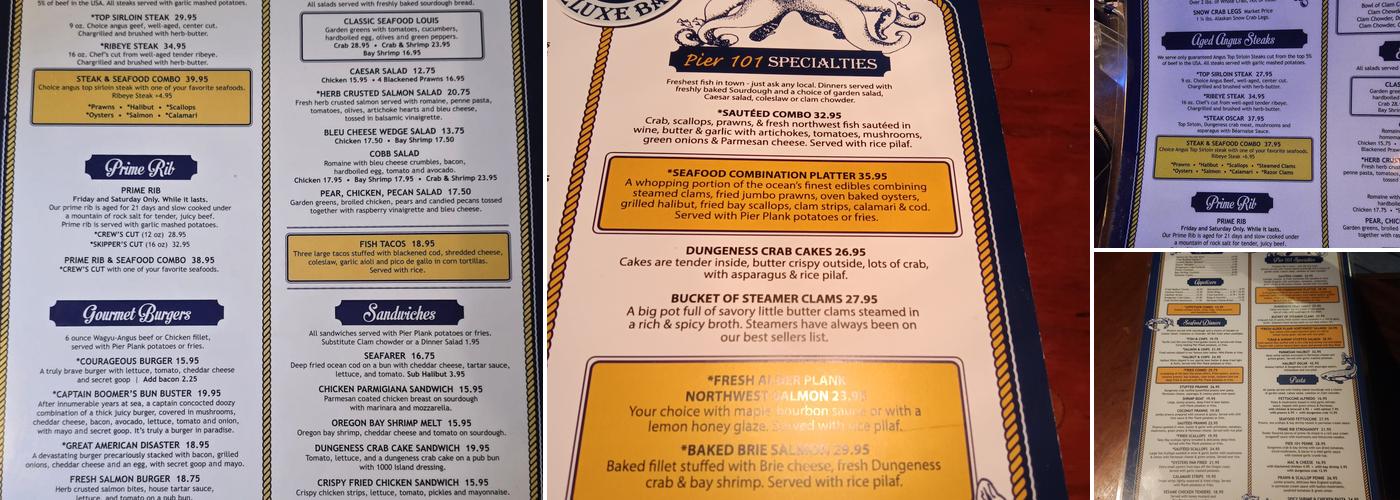 Pier 101 Menu