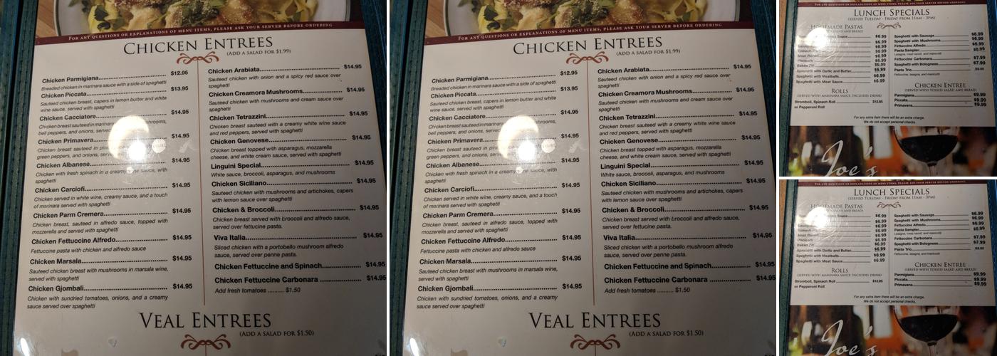 Joe's Italian Grill Menu