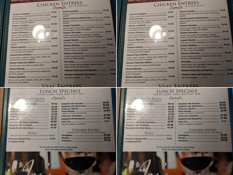 Joe's Italian Grill Menu