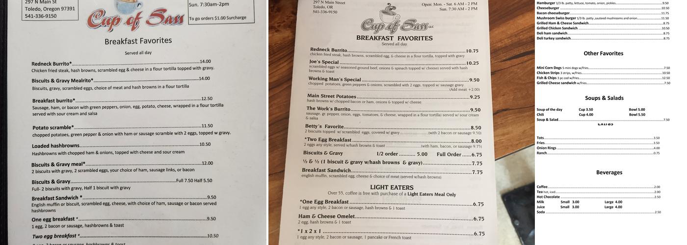 Cup of Sass Cafe Menu