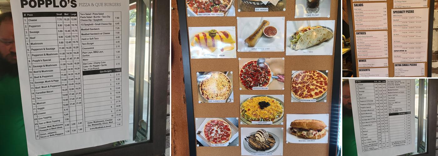 Popplo's Pizza & Que Burgers Menu