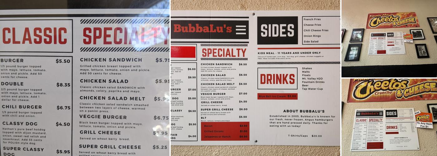 Bubbalu's Menu