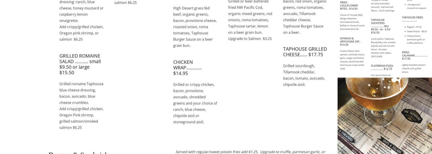 The Taphouse at Nye Creek Menu