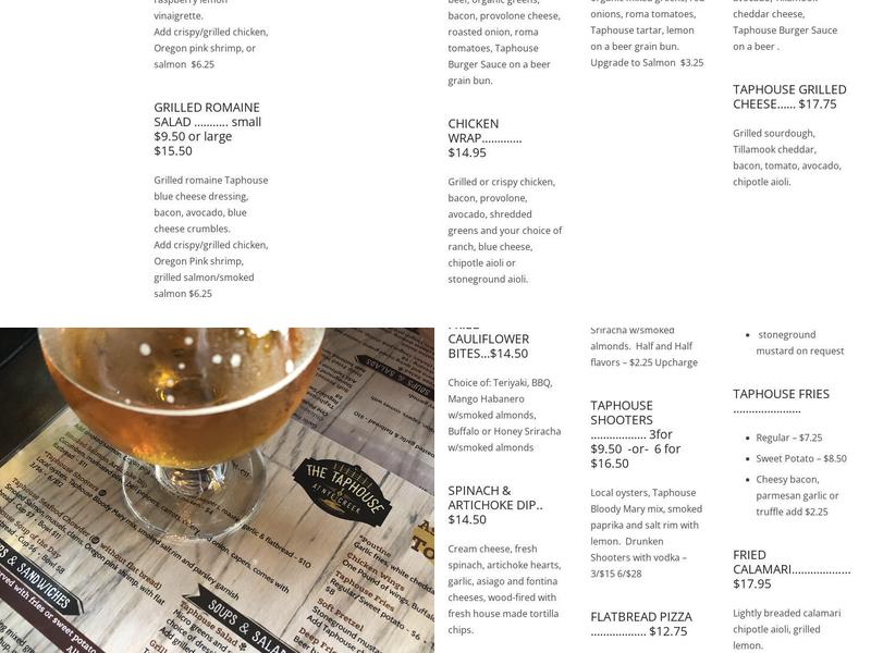 The Taphouse at Nye Creek Menu