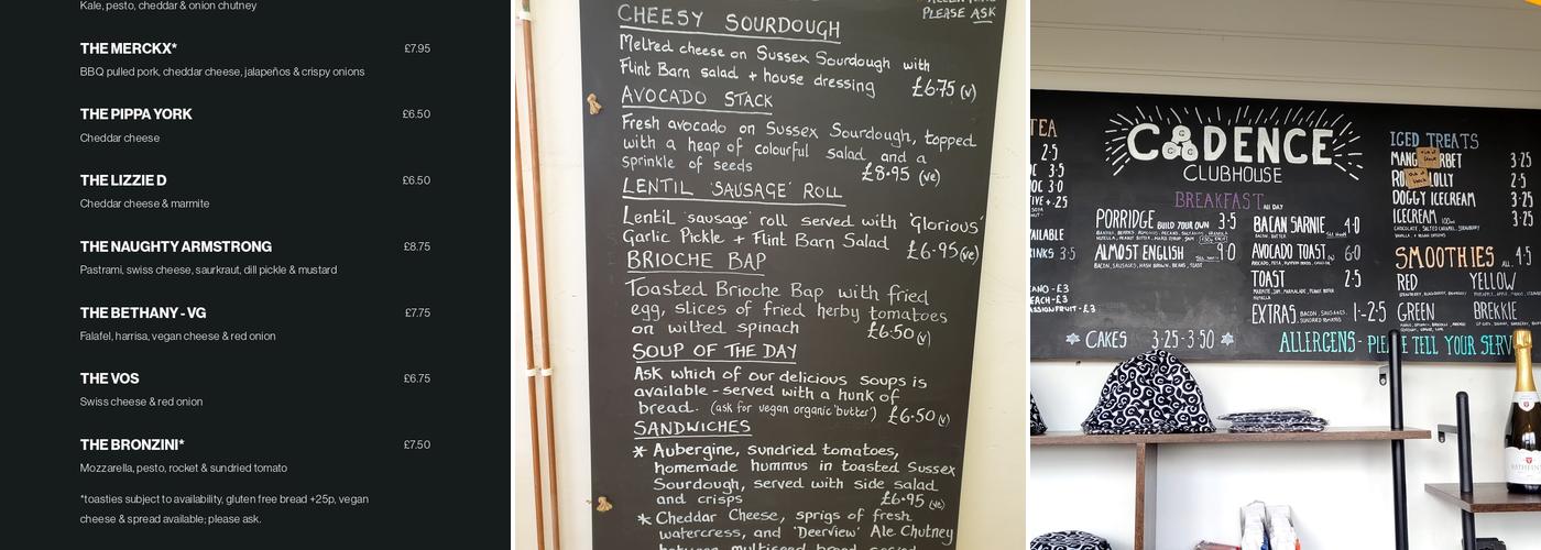 Cadence Cycle Club Cocking Menu