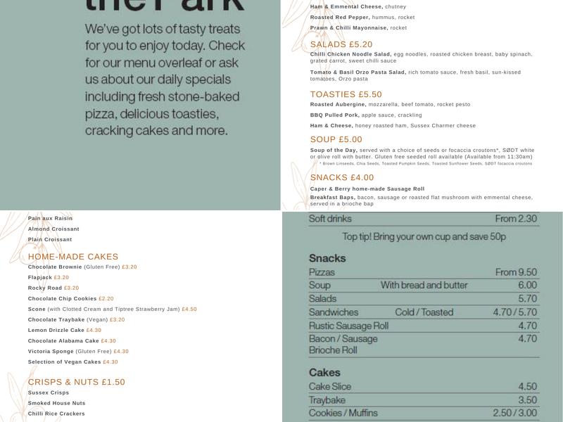 Cafe on the Park Menu