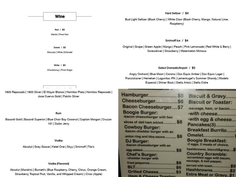 Boogies Bar & Grill Menu