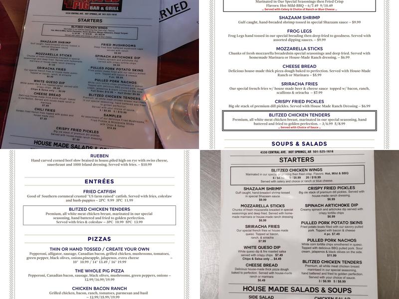 The Blitzed Pig Menu