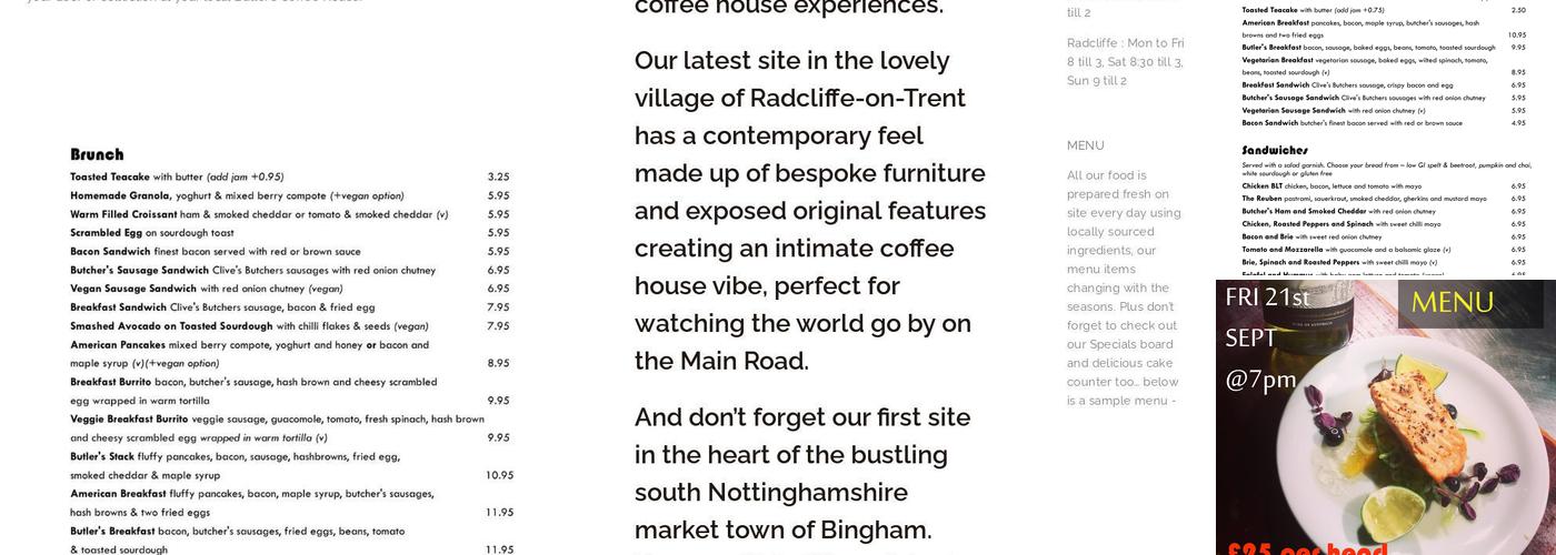 Butler's Coffee House Menu