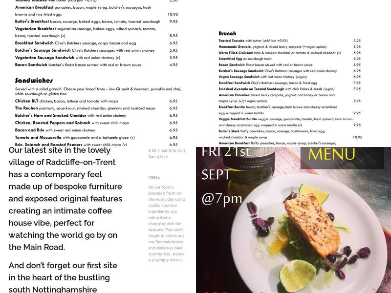 Butler's Coffee House Menu