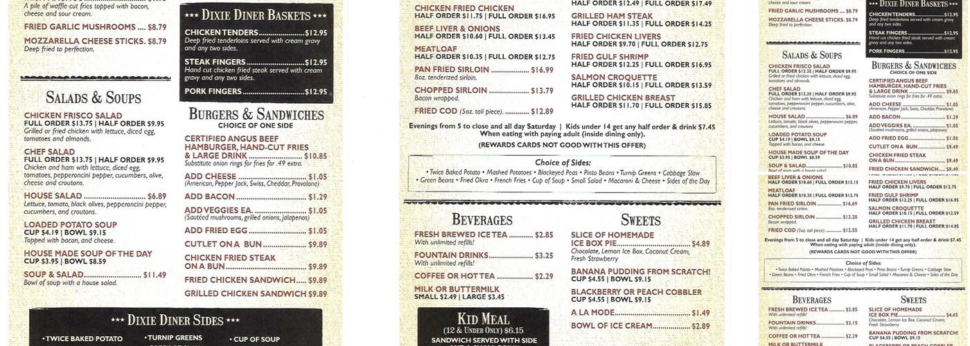 Dixie Diner Menu