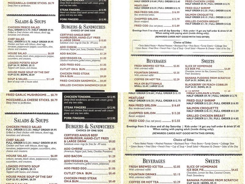 Dixie Diner Menu