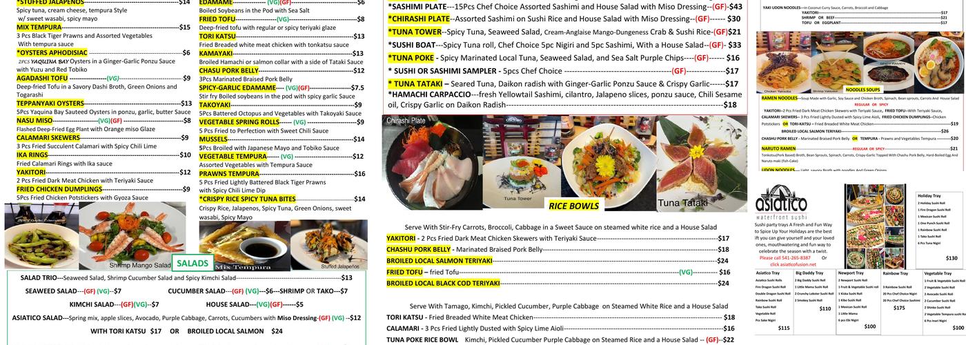 Asiatico Waterfront Fusion Sushi Menu