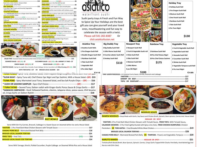 Asiatico Waterfront Fusion Sushi Menu