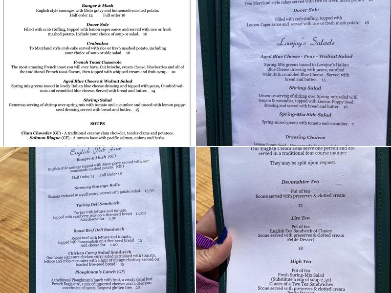 Lovejoy's Restaurant & Tea Room Menu