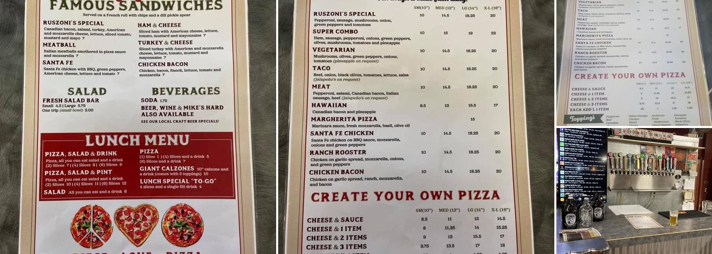 Ruszoni's Pizza Menu