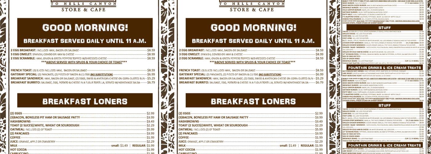 Gateway Store & Cafe Menu