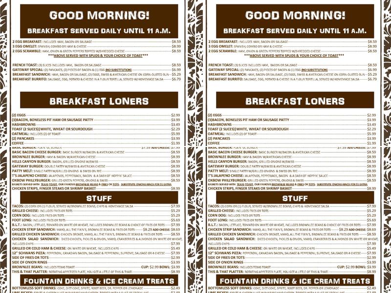 Gateway Store & Cafe Menu