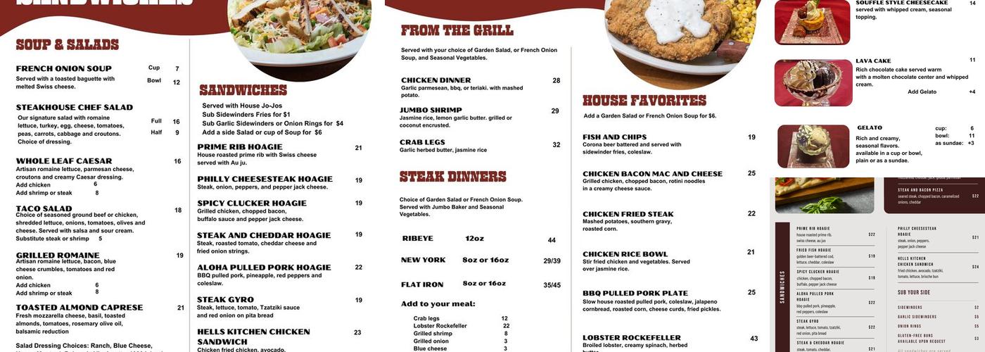 Steakhouse at Cove Menu