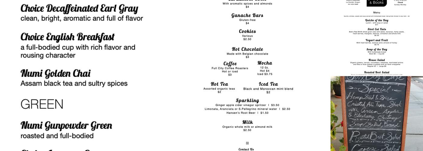 JaxDog Café & Books Menu