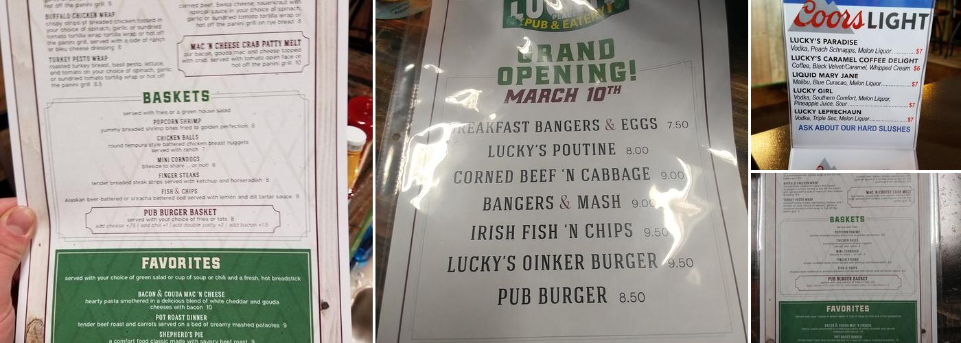 Lucky's Pub & Eatery Menu