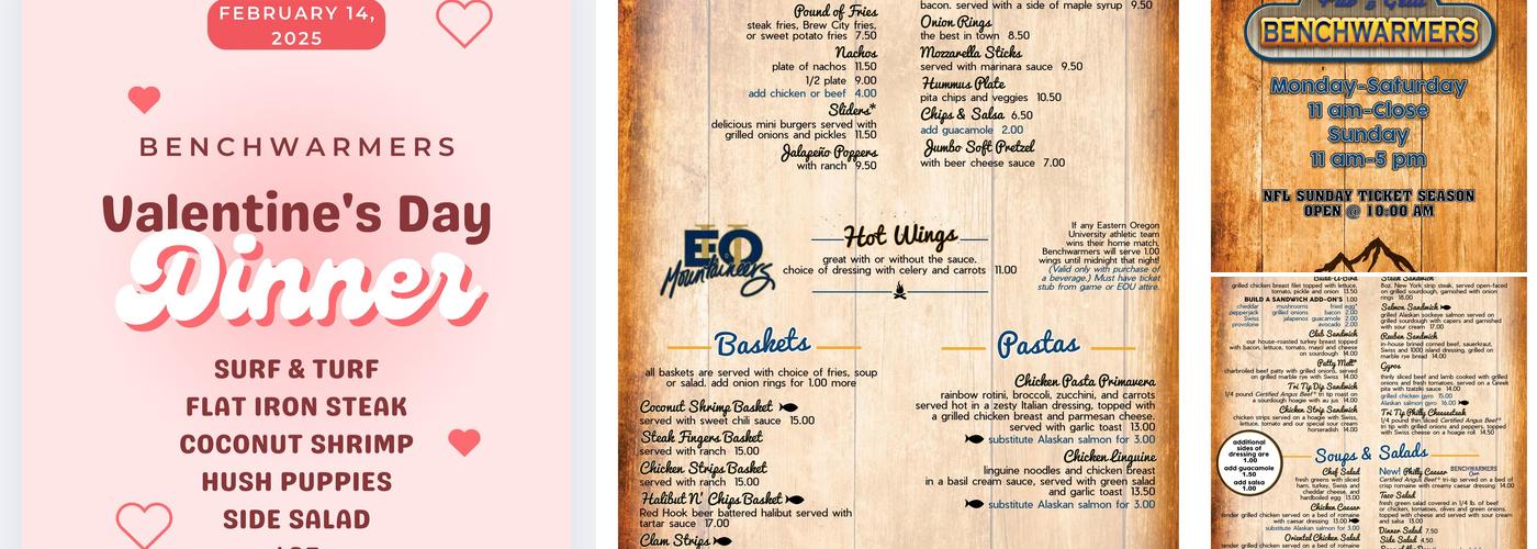 Benchwarmer's Pub & Grill Menu