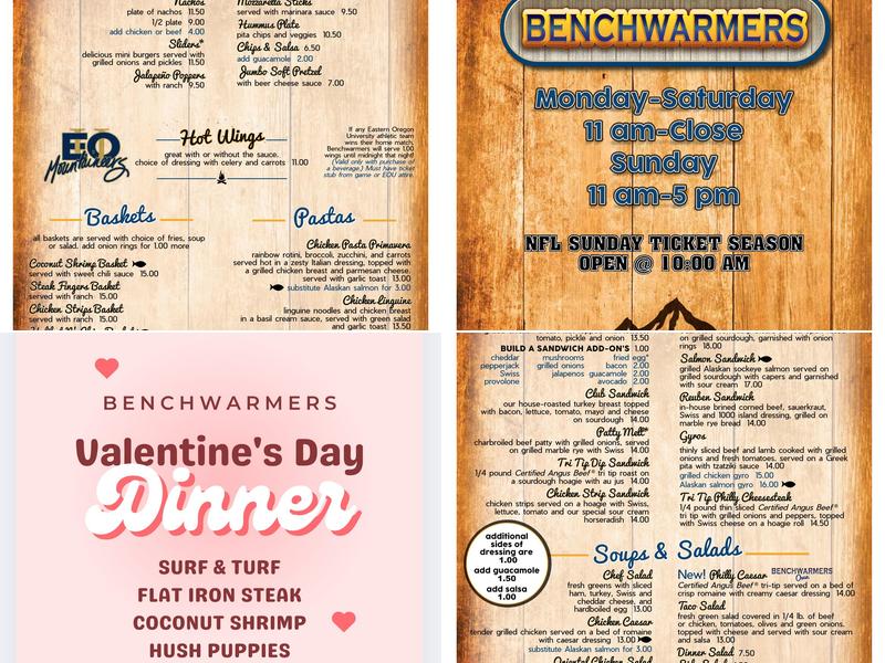 Benchwarmer's Pub & Grill Menu