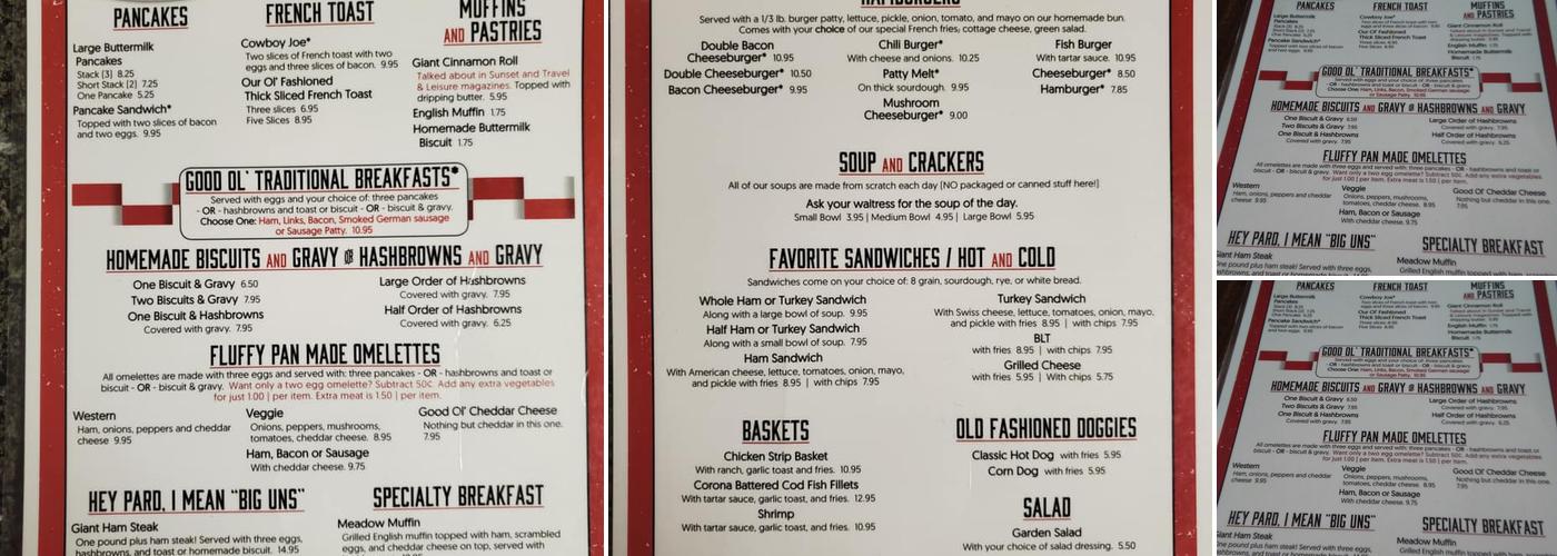 Cheyenne Cafe Menu