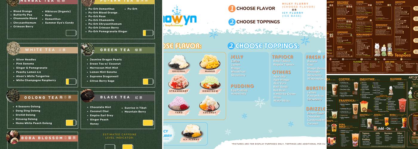 Teapioca Lounge Menu
