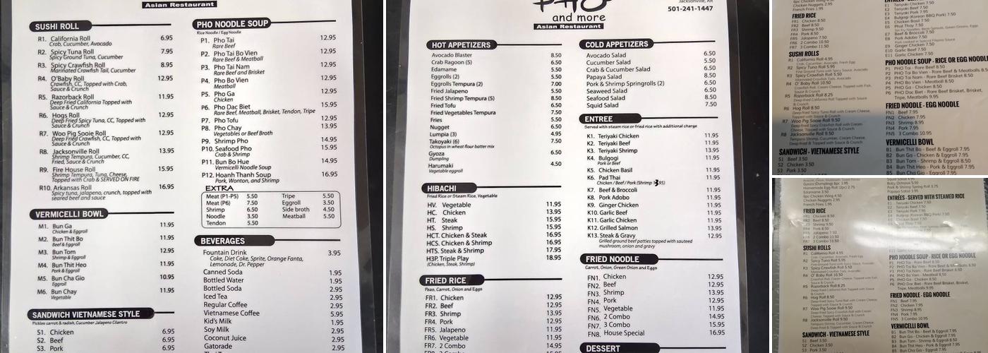 PHỞ AND MORE Menu