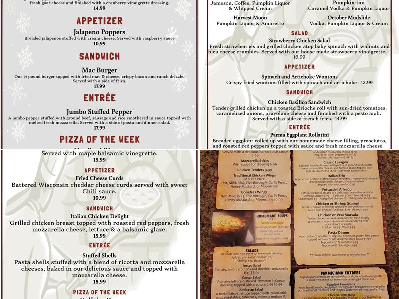 Paul's Pizza & Pasta Menu