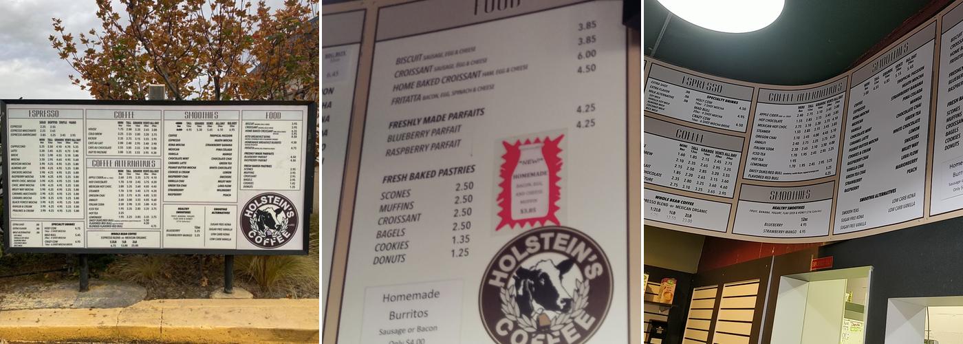Holstein's Coffee Co Menu